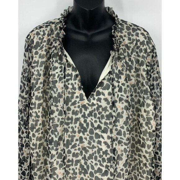 Ava & Viv Top Plus 3X Black White Abstract Elastic Sleeve Tie Front Women New - Picture 5 of 10